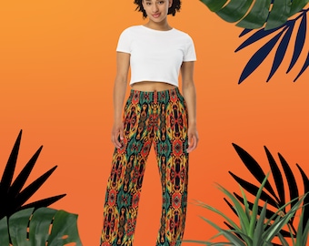 African Tribal Pants Wide-Leg Women's Baggy Loose Trousers Unique Design Pajama Bottoms Britches Orange Black Comfy Loungewear Clothes