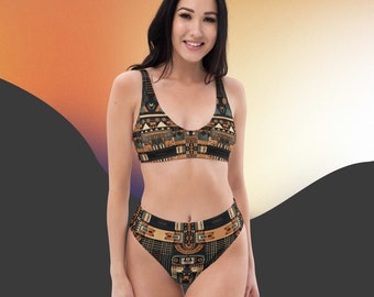 Tribal Bikini Set Seltener Einzigartiger Badeanzug Hohe Taille Damen Design Bademode 2 Stück Badeanzug Strand Badeanzüge Beachwear Plus Größe