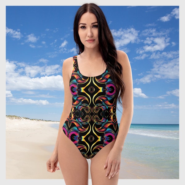 Psychedelic Swimsuit One Piece Trippy Bathing Suit Multicolor Vivid Beach Unique Swimming Suits Cheeky Women's Plus Size Groovy Beachwear