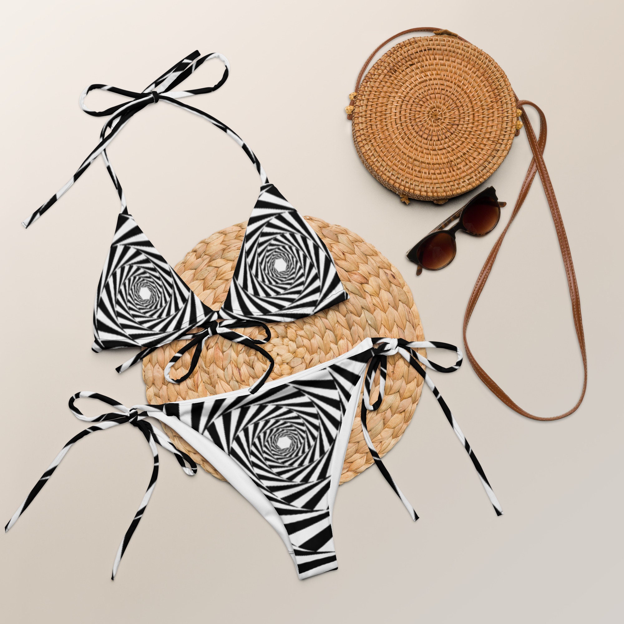Hypnotic Bikini Set Black White String Swimsuit Trance
