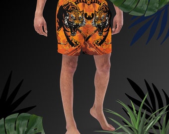 Herren Tiger Shorts Badehose Strand Badeanzug Badeanzüge Badeanzug Design Schwarz Orange Savage Beachwear für Männer mit Taschen