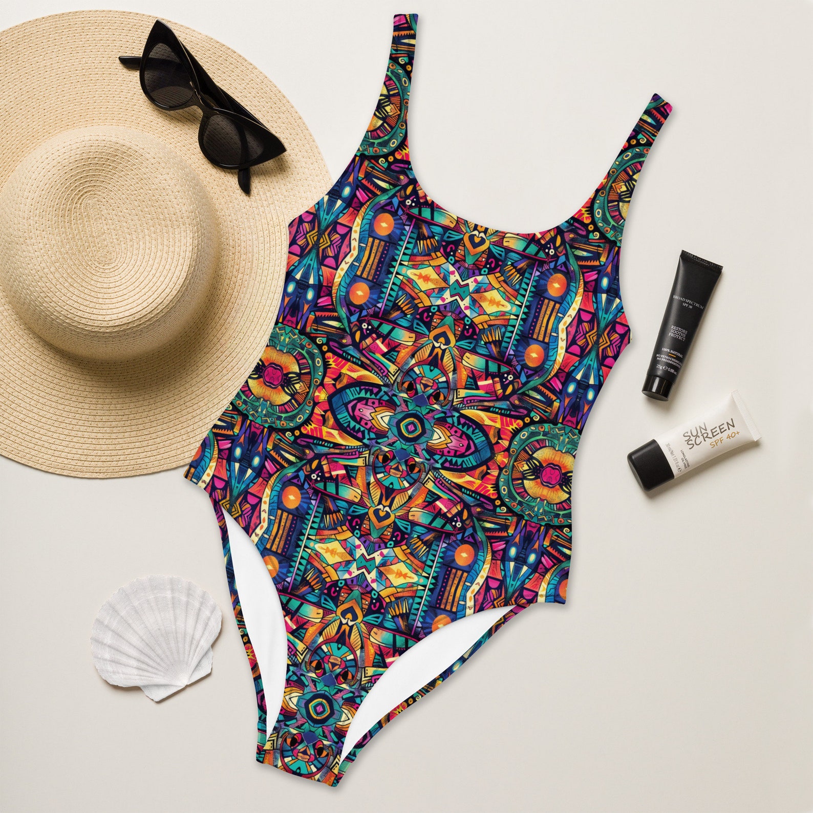 Tribal Swimsuit Abstract Swimwear Cheeky Bathing Suit Women's One Piece ...