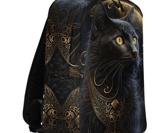 Black Cat Backpack Kitty Bookbag Gold Moon Design Book Bags  display picture 1