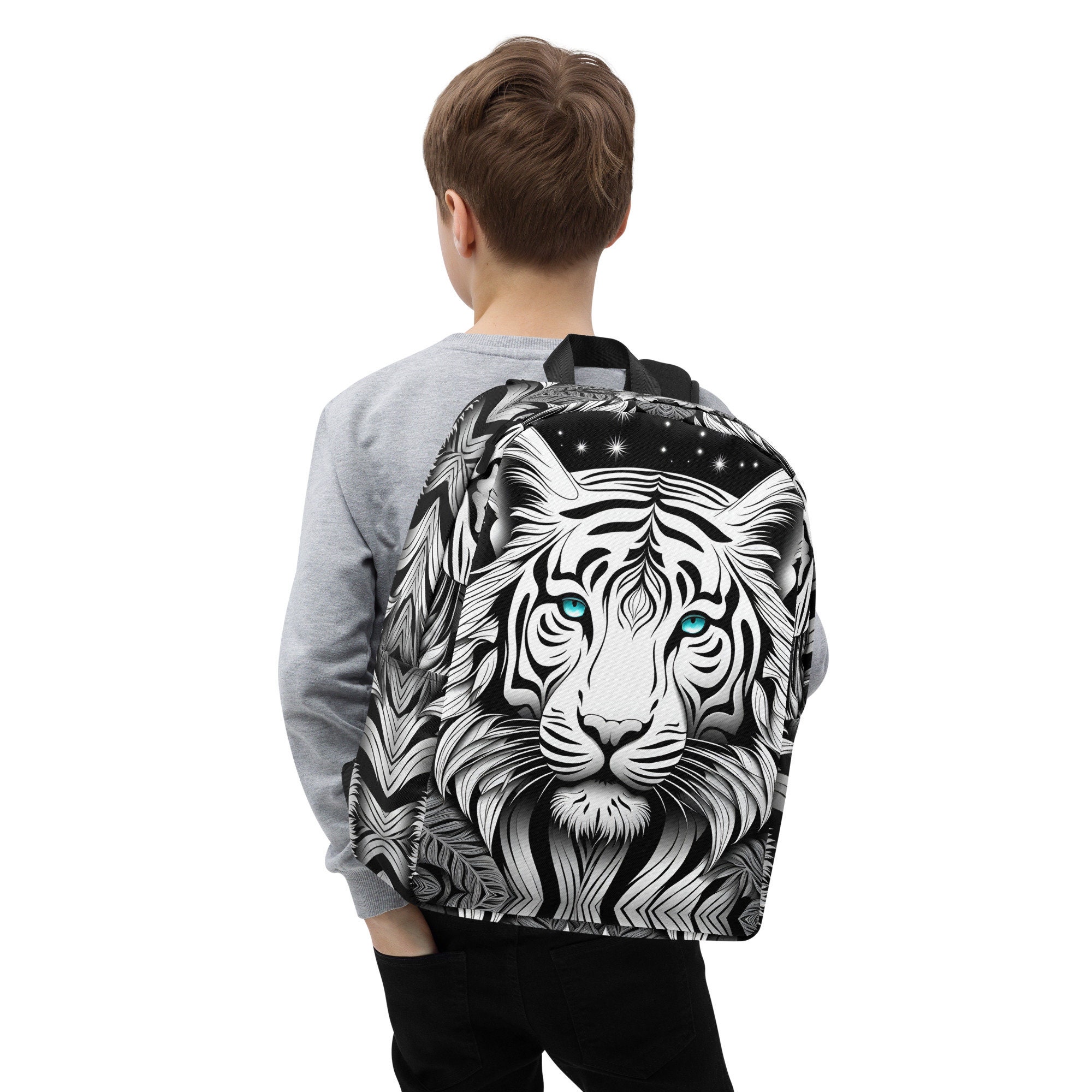 White Tiger Backpack Set - Boys Girls School Bag With Lunch Box & Pencil Case - Durable Bookbag Set 3pcs (17.3 Inch, Black Cat Design) - View #14
