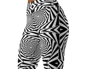 Leggings ipnotici trance, pantaloni psichedelici per feste, pantaloni da palestra elasticizzati a vita alta, pantaloni morbidi da donna, neri e bianchi, Bold Vortex