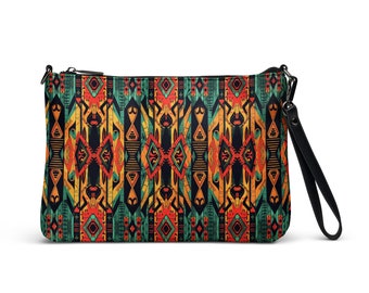 Bolso tribal africano Bolso bandolera Naranja Negro Bolsos de hombro únicos Correas extraíbles Bolsillos de bolso Bolsos de cuero sintético Cartera