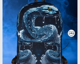 Blue Snake Backpack Men&#39;s Boys Bookbag Venom Design Ransack Medium Size Water-Resistant Travel Bag Back Packs Book Bags Reptile Lovers