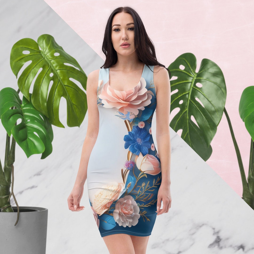 Fashion Flower Dress Bodycon Women's Fitted Floral Mini Etsy