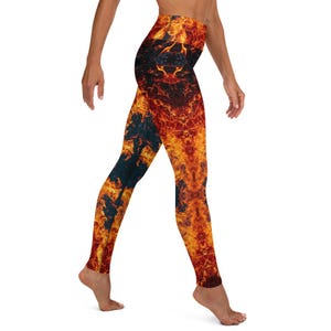 Flames Leggings Hot Pants Yoga Gym Inferno Trousers Stretch Exercise Apparel Women Unique Workout Fire Design Activewear High Waist Clothes Zazz Fashion
