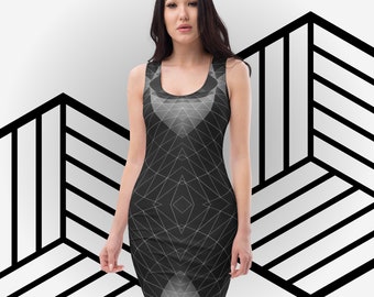 Sexy Black Dress Geometric Bodycon Grey Geometry Design Mini Dresses Unique Summer Outfit Ladies Fitted Tight Body Hugging Stylish Clothes