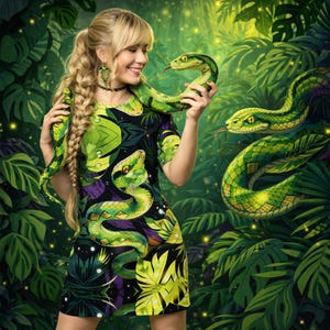 green snake print shirt dress Emerald Sleep Shirts back: mid open