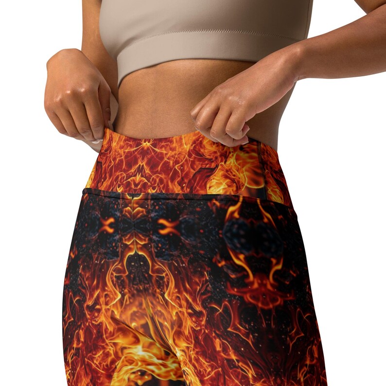 Flames Leggings Hot Pants Yoga Gym Inferno Trousers Stretch Exercise Apparel Women Unique Workout Fire Design Activewear High Waist Clothes Zazz Fashion