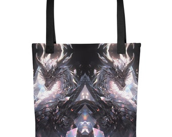 Dragon Glow Tote Bag Mystieke handtas Portemonnee Zilver Zwart Uniek portemonnee Mythisch wezen Handtassen Strandboekentassen Totebags Dubbele handgrepen