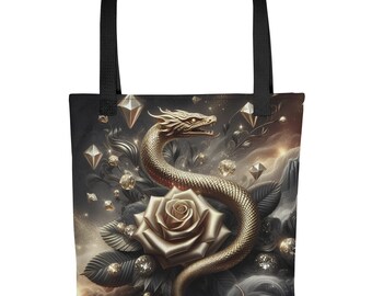 Borsa tote con diamanti serpente Borsa oro rosa Borsa con design rettile ingioiellato Portafoglio con doppi manici Borse spaziose Borse uniche per libri da spiaggia Totebag