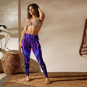 Techno Magenta Leggings Neon Yoga Pants Circuitry Athleisure Cyberpunk Trousers High Waist Unique Bold Women Fitness Stretch Party Britches Zazz Fashion