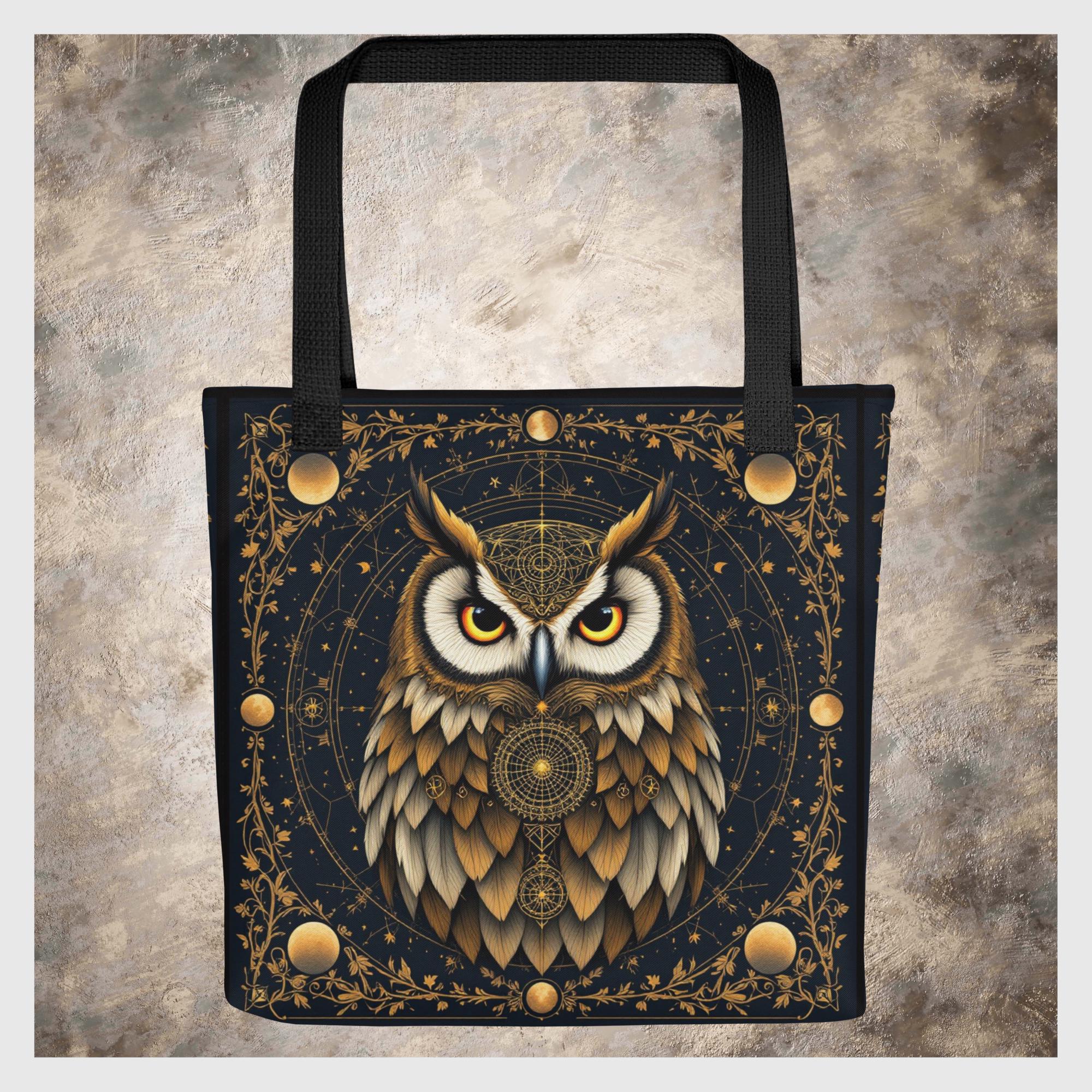 Mystical Owl Tote Bag Winged Design Handbag Majestic Bird Roomy Purse with Handles Black Brown Pocke