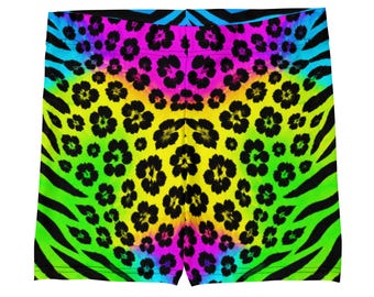 Neon Leopard Shorts Tiger Design Athletic Summer Clothes Women's Green Pink Yoga Apparel Animal Print Casual Wear Bold Biker Short Trousers