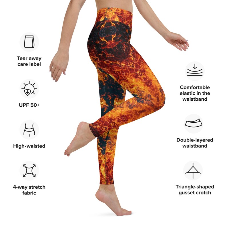 Flames Leggings Hot Pants Yoga Gym Inferno Trousers Stretch Exercise Apparel Women Unique Workout Fire Design Activewear High Waist Clothes Zazz Fashion