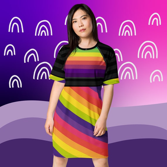 Rainbow Nightgown Pajamas Pride Nightie T shirt Dress Colorful Comfy Sleepwear Long Sleep Tee Women s Loungewear Pajama Striped Dresses Etsy