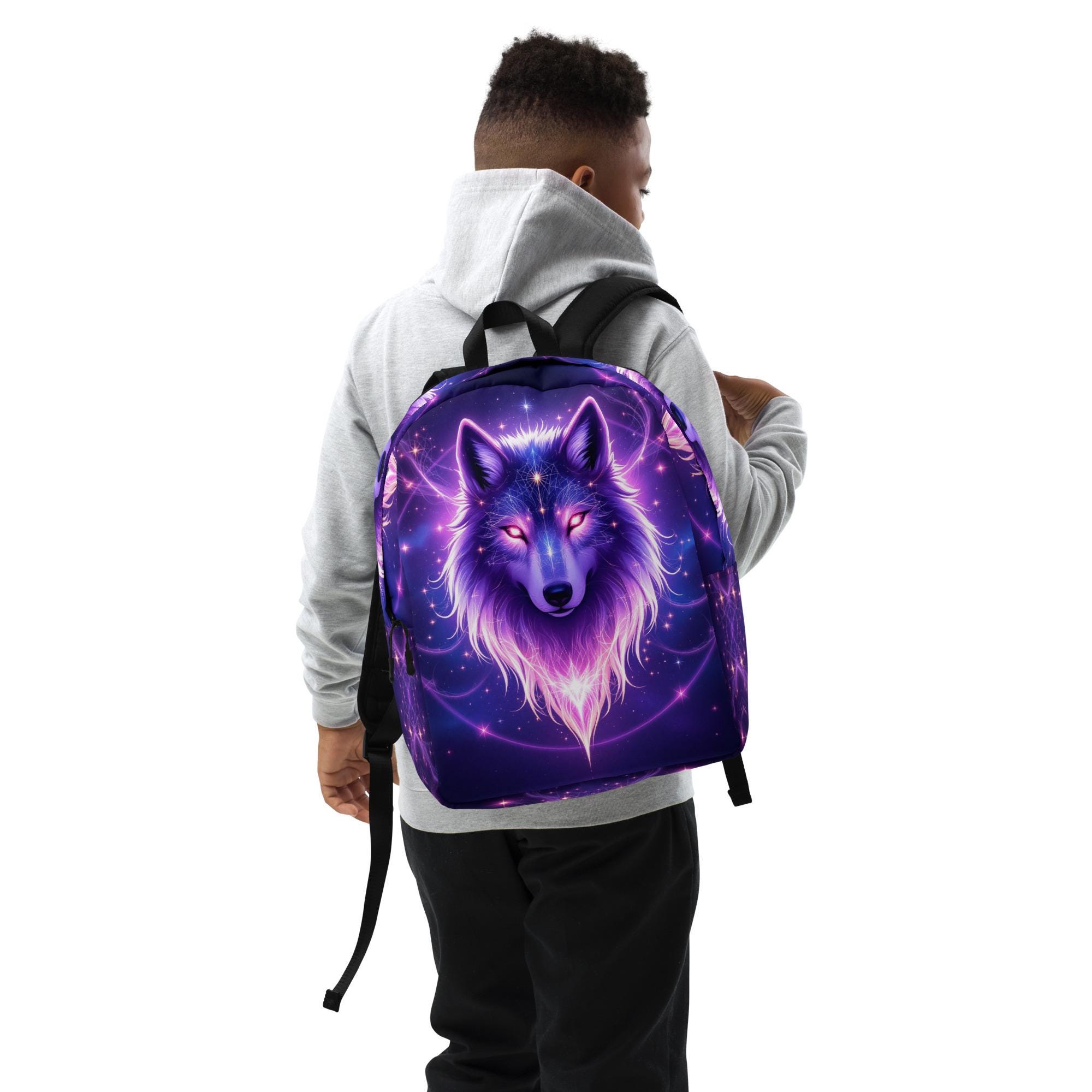 8291 Blue Purple Watercolor Wolf Mini Backpack Purse Travel Bag Lightweight Lightweight-Backpack-Wolf-  main image 2