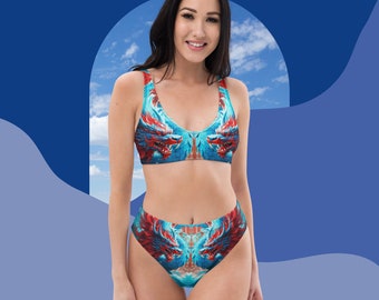 Costume da bagno bikini Fierce Dragon Set da donna a vita alta Costume da bagno rosso acqua blu da spiaggia Costumi da bagno taglie forti Costumi da bagno unici