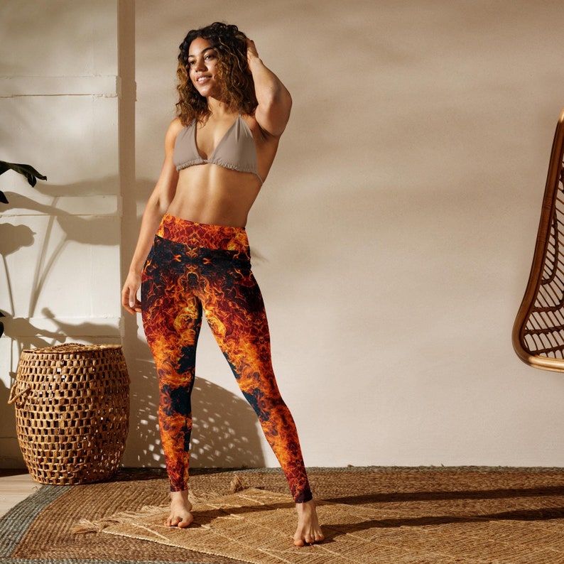 Flames Leggings Hot Pants Yoga Gym Inferno Trousers Stretch Exercise Apparel Women Unique Workout Fire Design Activewear High Waist Clothes Zazz Fashion