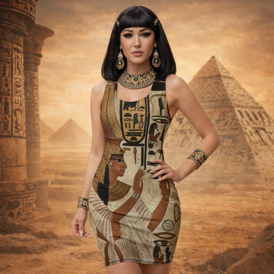 Egyptian Dress Bodycon Egypt Ancient Design Hieroglyphs Mini Dresses Summer  Outfit Women's Fitted Sleeveless Unique Fashion Clothing Apparel - Etsy