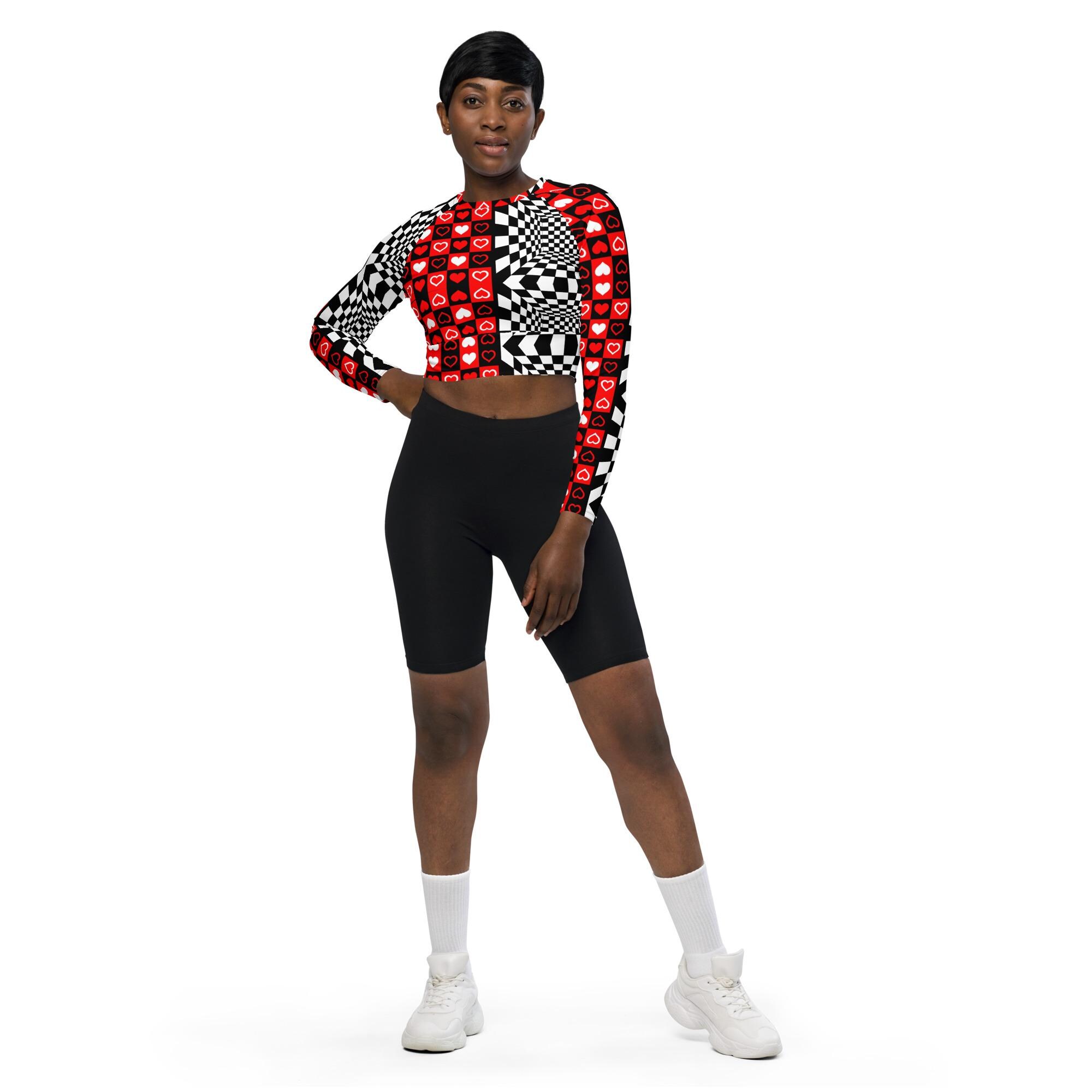 Hearts Crop Top Checkered Shirt Long Sleeve Chaotic Red