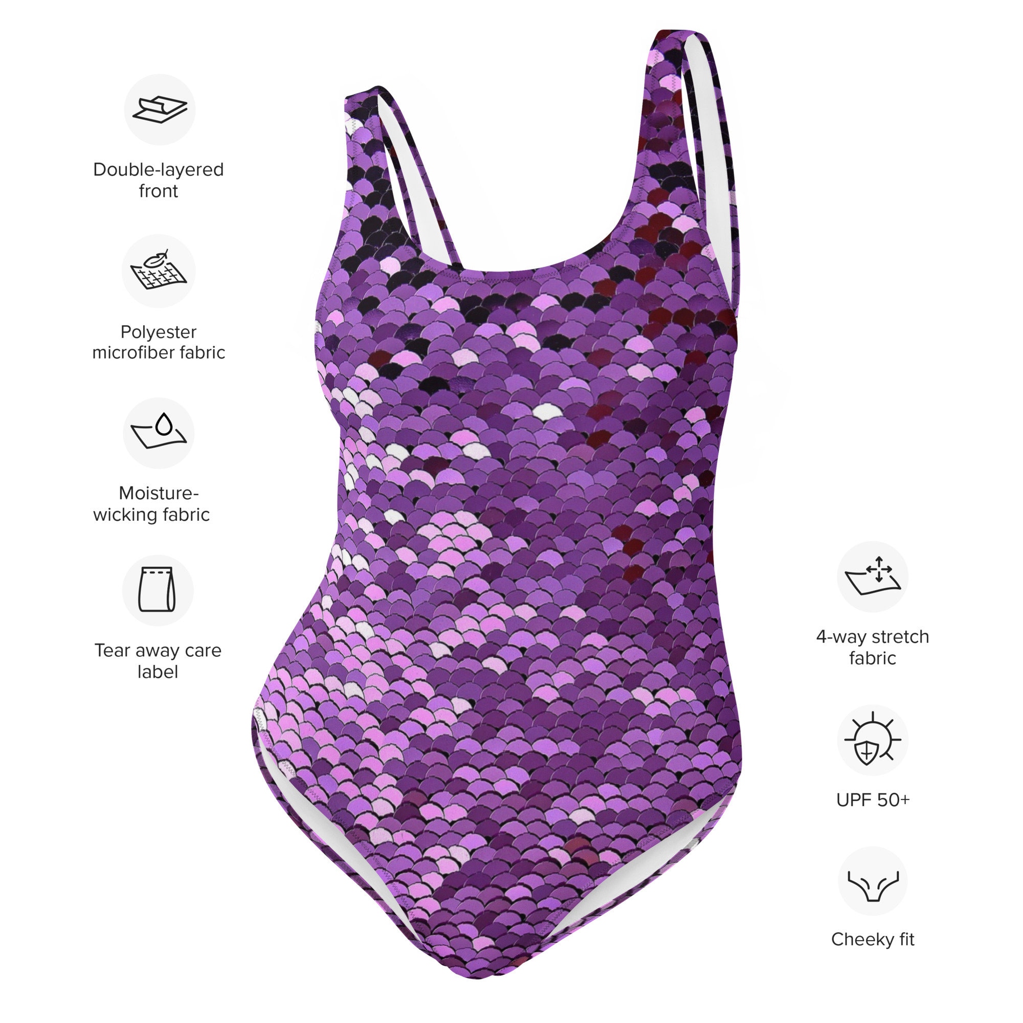 Purple Sequin Design Onepiece Swimsuit Women Bathing Suit Etsy