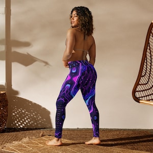 Techno Magenta Leggings Neon Yoga Pants Circuitry Athleisure Cyberpunk Trousers High Waist Unique Bold Women Fitness Stretch Party Britches Zazz Fashion