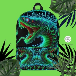 Neon Snake Boekentas Rugzak Jongens Meisjes Reistas Schoolrugzakken Reptielenliefhebbers Unieke Groene Rugzak Middelgroot Waterbestendig