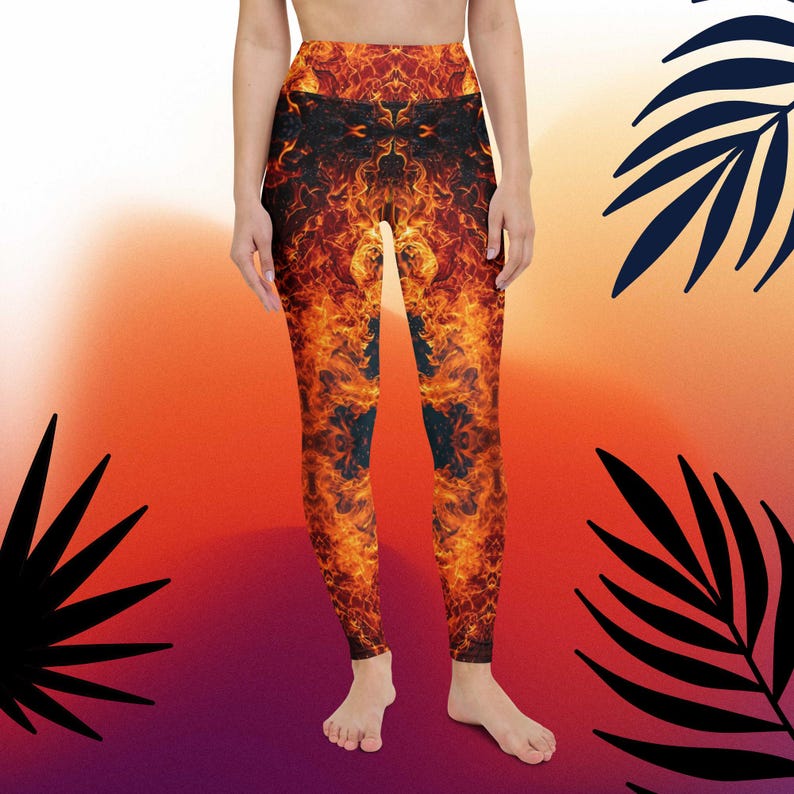 Flames Leggings Hot Pants Yoga Gym Inferno Trousers Stretch Exercise Apparel Women Unique Workout Fire Design Activewear High Waist Clothes Zazz Fashion