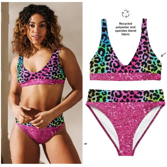 Hot Pink Glitter Bikini Animal Print Design Swimsuit Women s Beach Bathing Suit Plus Size Swim Suit Women Beachwear Swim Suit Set Etsy UK