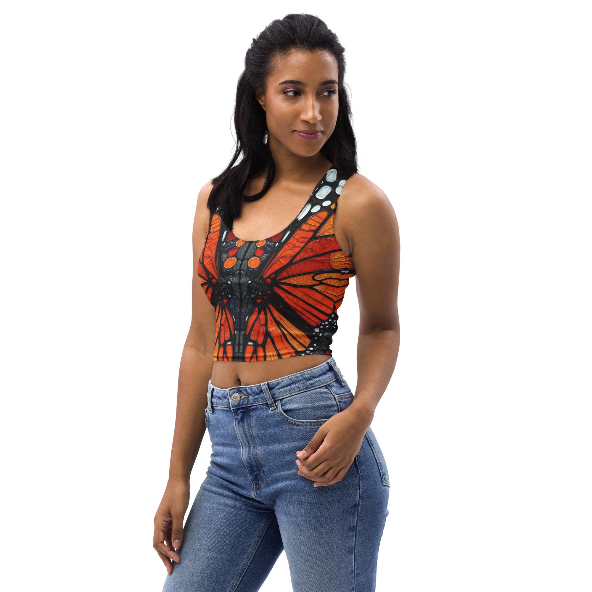Butterfly Crop Top Monarch Wings Shirt Unique Sporty Tank Tops