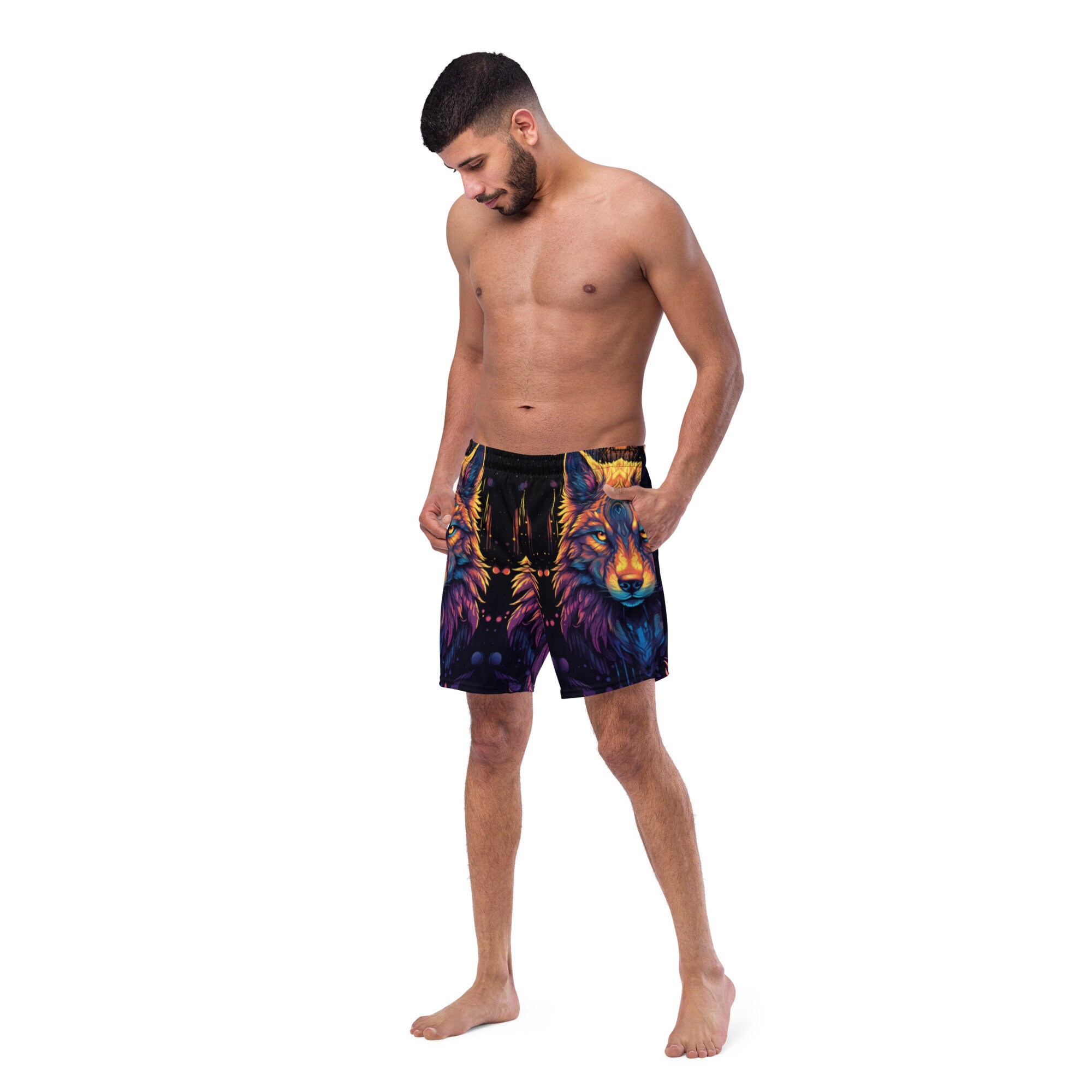 Tribal Wolf Swim Trunks Men's Beach Shorts Unique Swimwear Bathing Suit