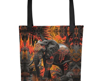 Borsa tote con elefante Borsa tribale Borsa dal design tropicale giungla Borse spaziose Portafogli con doppi manici Borse da spiaggia Borse Totebags