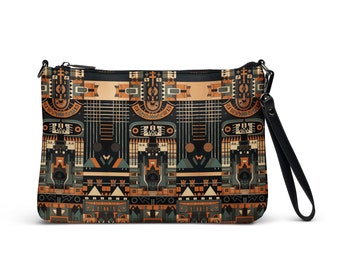 Bolso tribal bolso de hombro bolsos cruzados únicos correas extraíbles bolsos de cuero sintético diseño de bolsillo de las mujeres bolsillos de tonos tierra bolso