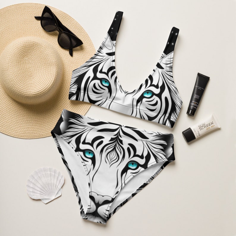White Tiger Bikini Swimsuit Tigers Print Swimwear - Etsy