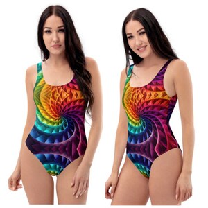 Rainbow Spiral Swimsuit One-Piece Swimwear Abstract Unique Bathing Suit Colorful Beach Cheeky Swimming Suit Plus Size Beachwear for Women