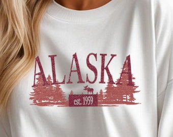 Felpa con alce dell'Alaska: girocollo unisex in stile vintage