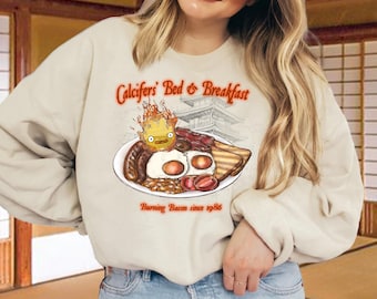 Howl's Moving Castle geïnspireerd Calcifers Bed & Breakfast unisex sweater anime shirt Howl and Sophie shirt Hayao Miyazaki sweater Ghibli