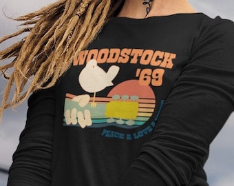 Woodstock 99 Woodstock-shirt met lange mouwen Unisex heren dames retro kleurrijk Woodstock '69 festivaltank vogel en gitaar ademend katoen