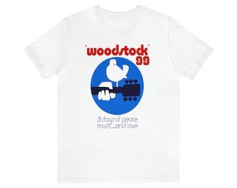 Woodstock 99 T Shirt Woodstock Shirt Woodstock Festival Short Sleeve Tee Bird & Guitar Official Mens Womens Light Weight Jersey Cotton Shirt