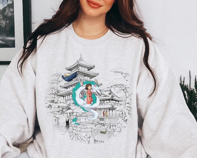 Spirited Away Studio Ghibli-sweater Haku No Face Anime Hayao Miyazaki-shirt ronde hals Ghibli Totoro Gift Howl's Moving Castle Yubaba-top afbeelding 4