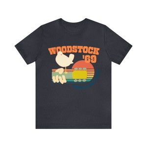 Woodstock &#39;69 T Shirt Woodstock Shirt Retro Colorful Woodstock Festival Short Sleeve Tee Bird & Guitar Official Light Weight Jersey Cotton