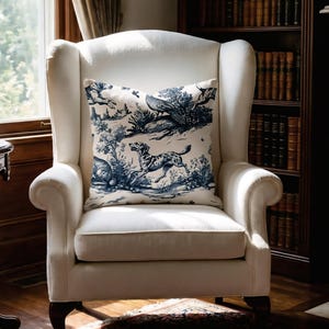 Europäisches Jagdmotiv Kissen mit Hunden und Wachteln | Kunstleder quadratischer Kissenbezug