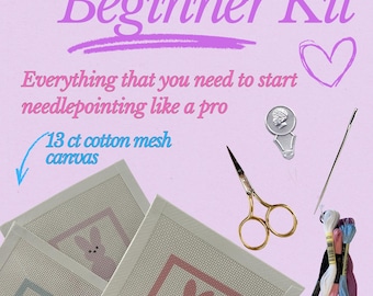 Easter Bunny Marshmallow Peep Needlepoint Beginner Kit: Needlepoint 13ct Canvas with Materials Zipper Pouch