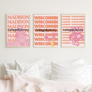 UW Wisconsin Madison Badgers 3er Pack Preppy Pink College Wohnheim Dekor Digitaldrucke