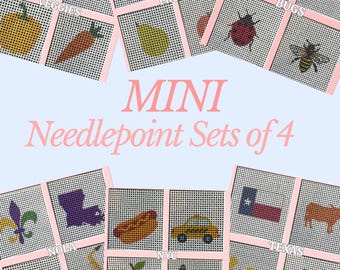 Mini Needlepoint Canvas Sets: Bugs, Fruit, Vegetables, Texas, NYC, NOLA Themes