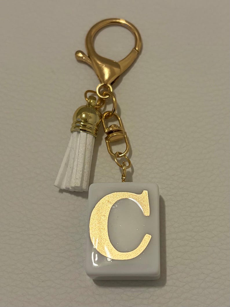 Personalized Flower Mahjong Tile Bag Charm, choose your tile and monogram white